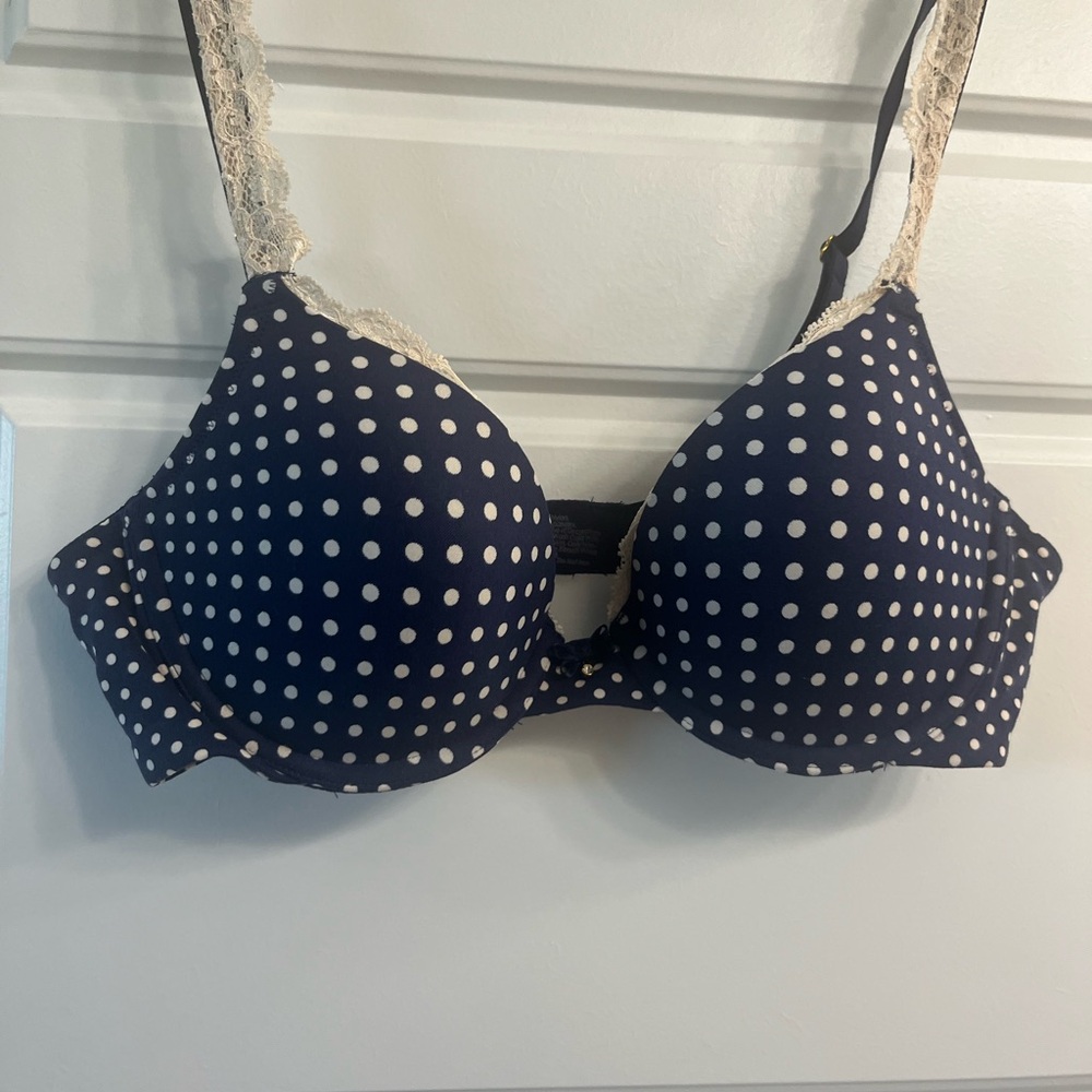 Soma Blue and White Polka Dot Molded Cup Bra